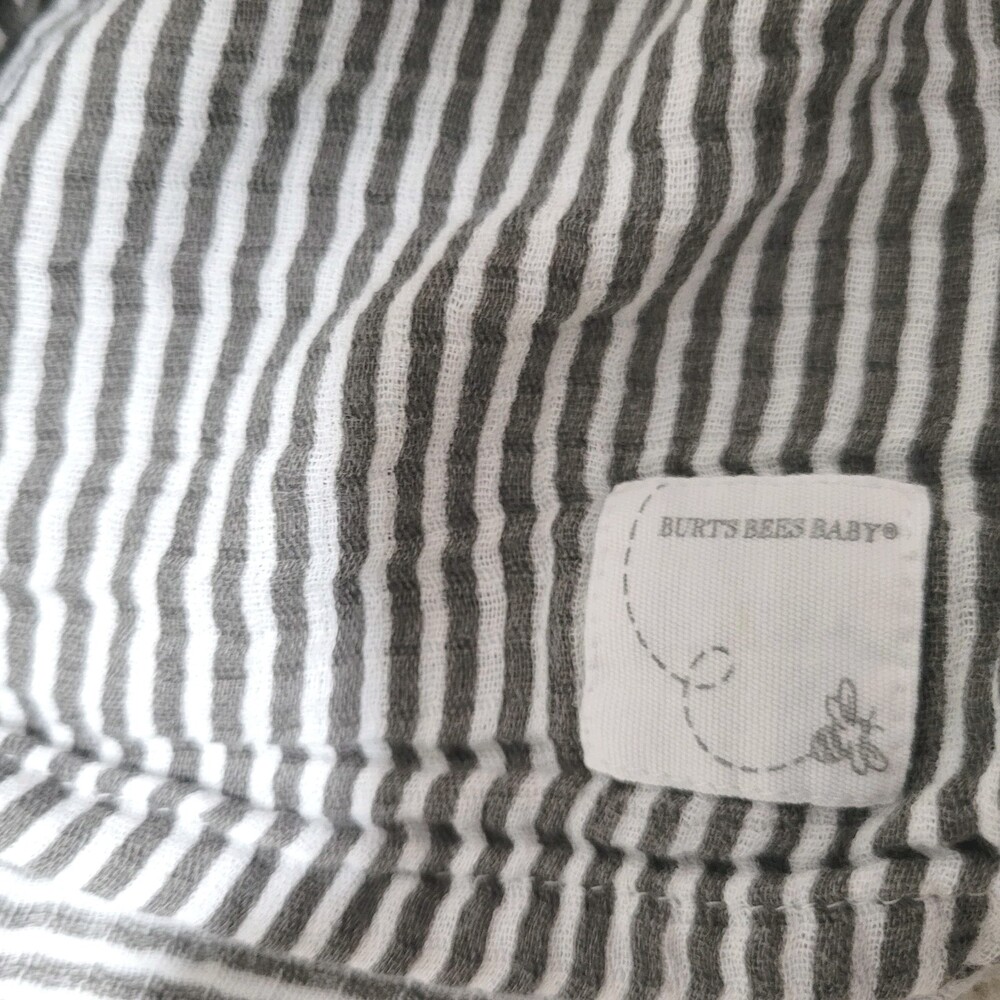 Burt's Bees Baby Blanket Organic Cotton 48" X 44" Gray White Stripes Swaddling
